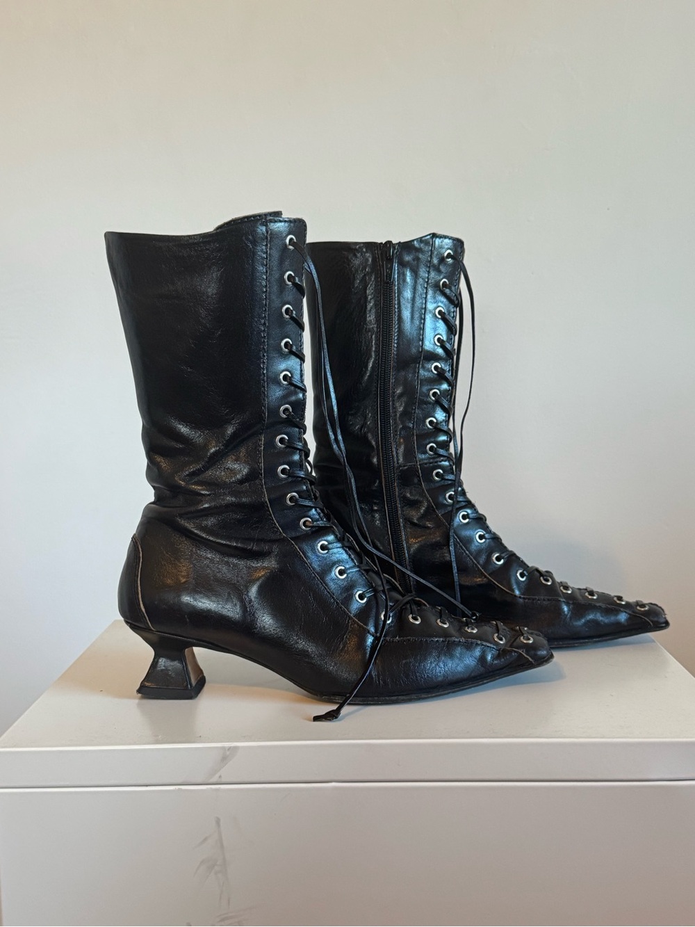 Miista Emile Black Leather Grommet Lace-Up Women's Boots 38 - Picture 6 of 11